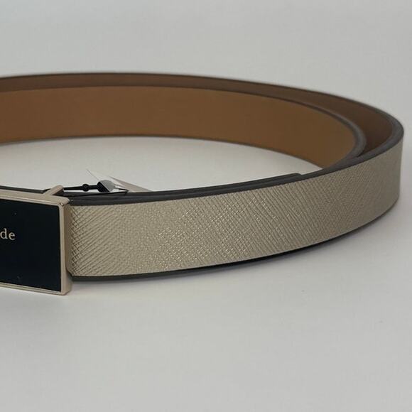 Kate Spade logo plaque belt XL ( GOLD/BLACK/PALE POLISHED GOLD )